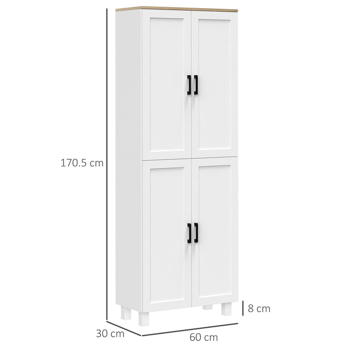 Freestanding Kitchen Cupboard, 4-Door Storage Cabinet Organizer with Adjustable Shelves, 170cm, White