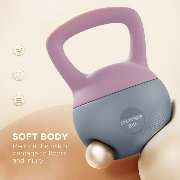 8KG Kettlebell with Soft Body and Non-Slip Handle, Purple and Grey