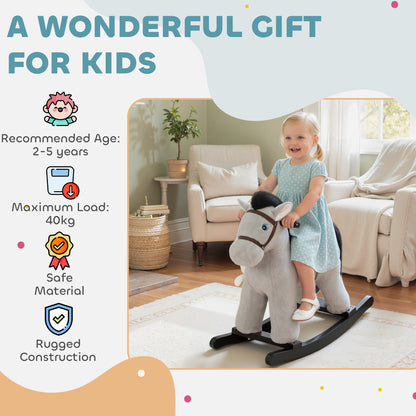 Baby Rocking Horse, Toddler Animal Rocker for Kids Aged 2-5, Grey