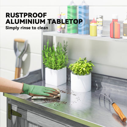 Wooden Potting Bench Table with Aluminium Worktop and Top Shelf