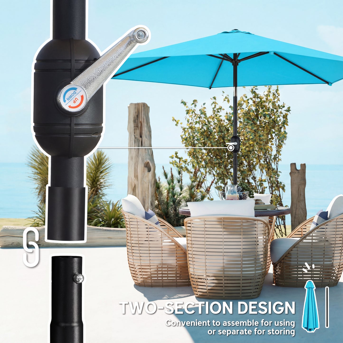 2.6M Garden Parasol Umbrella with Aluminium Pole, Tilt, Crank