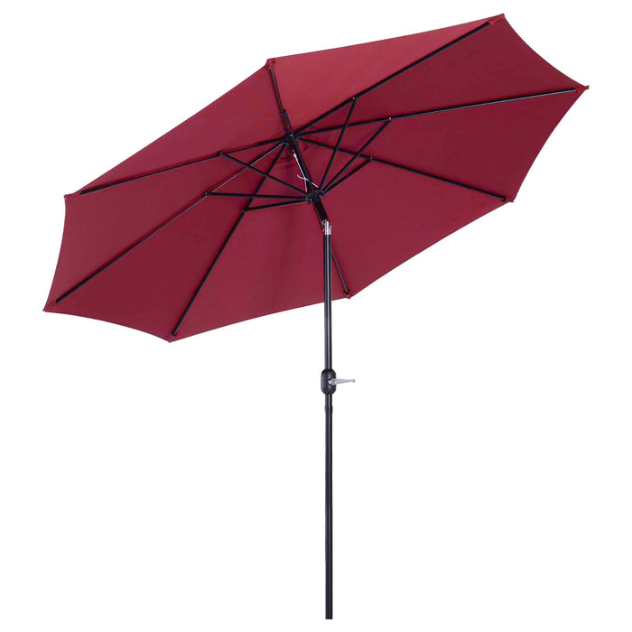 3(m) Tilting Parasol Garden Umbrellas, Outdoor Sun Shade with 8 Ribs, Tilt and Crank Handle for Balcony, Bench, Garden, Wine Red