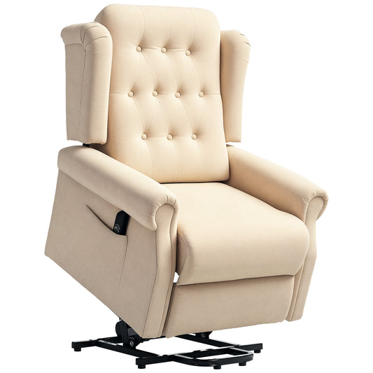 Power Lift Recliner Armchair with Wingback, Button Tufted, Beige