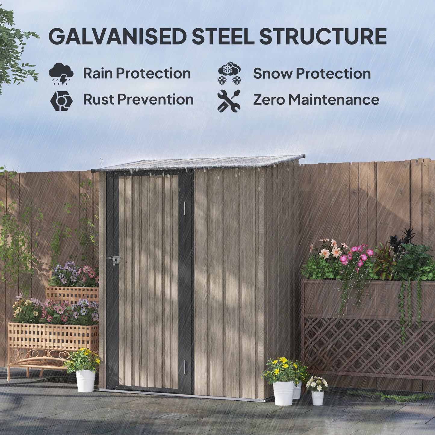 Outdoor Storage Shed Steel Garden Shed w/ Lockable Door Light Grey