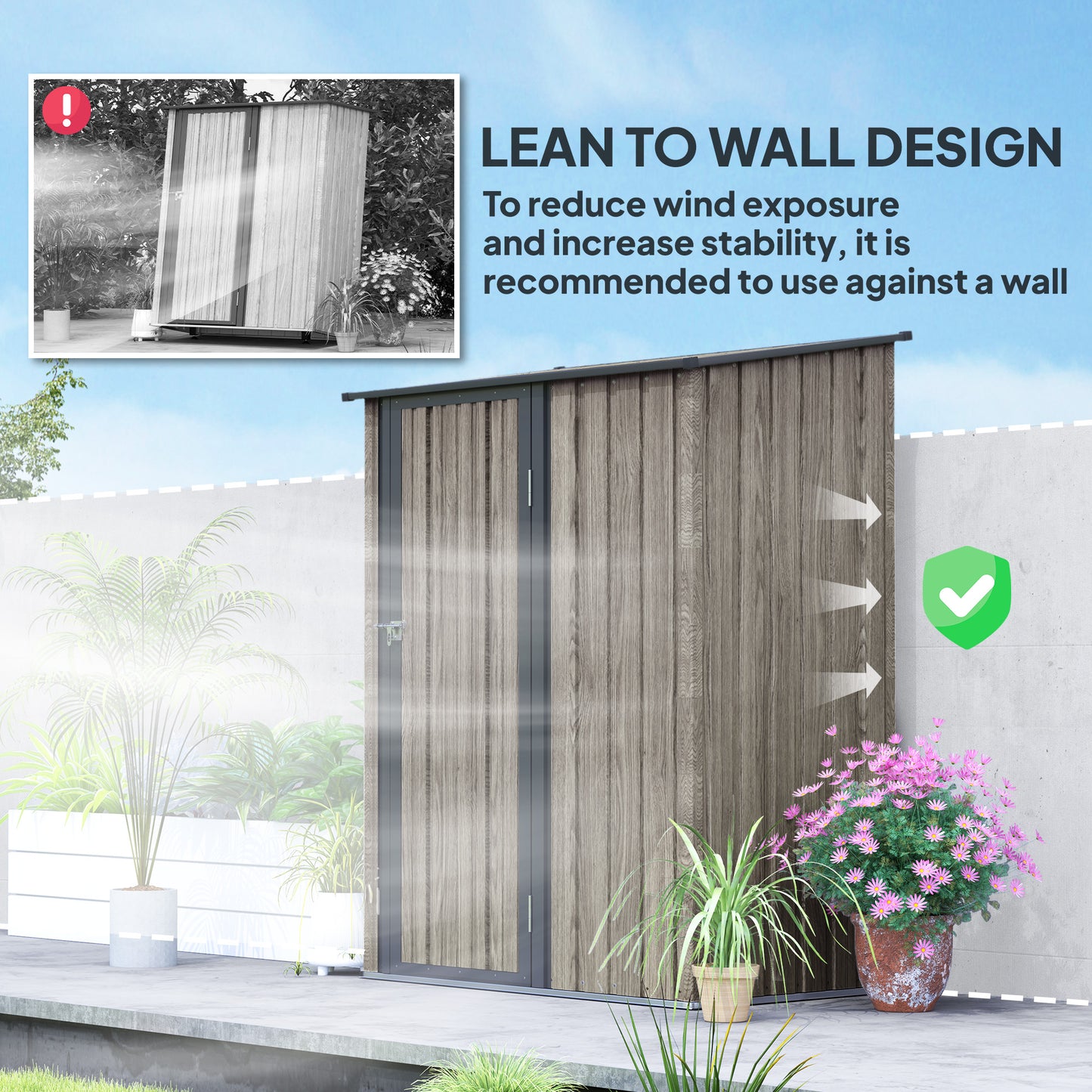 Outdoor Storage Shed Steel Garden Shed w/ Lockable Door Light Grey