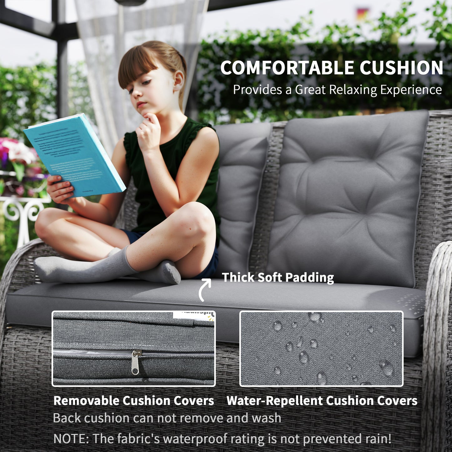 4 PCs Outdoor Rattan  Set, Wicker Sectional  Set Light Grey