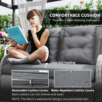 4 PCs Outdoor Rattan  Set, Wicker Sectional  Set Light Grey