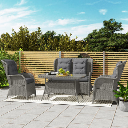 4 PCs Outdoor Rattan  Set, Wicker Sectional  Set Light Grey