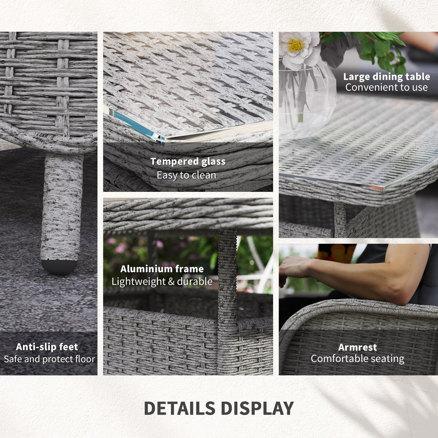 4 PCs Outdoor Rattan  Set, Wicker Sectional  Set Light Grey