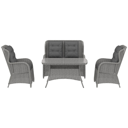 4 PCs Outdoor Rattan  Set, Wicker Sectional  Set Light Grey