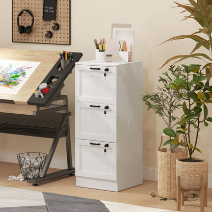 3-Drawer File Cabinet, Lockable Filing Cabinet for A4 Letter, White