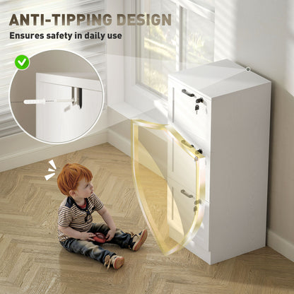 3-Drawer File Cabinet, Lockable Filing Cabinet for A4 Letter, White