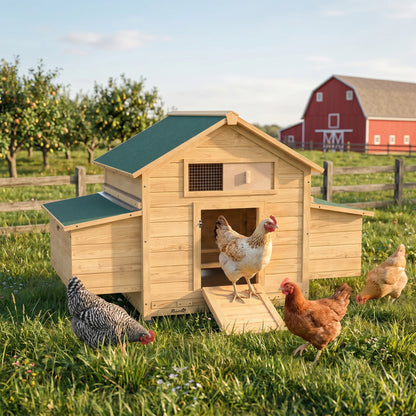 Chicken Coop with Nesting Box, Openable Top, Pull-Out Tray, Yellow