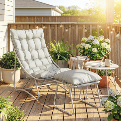 3 Piece Bistro Set, Outdoor Table and Chair Set with Footstool