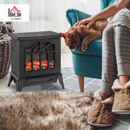 Freestanding Electric Fireplace Heater w/ LED Flame 1000W/2000W Black