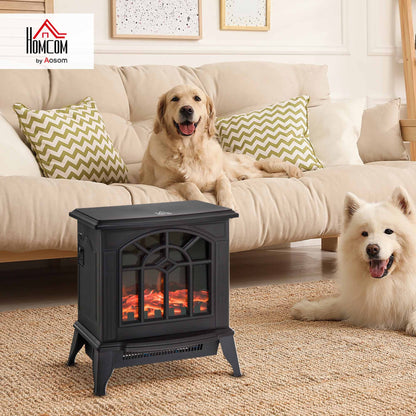 Freestanding Electric Fireplace Heater w/ LED Flame 1000W/2000W Black