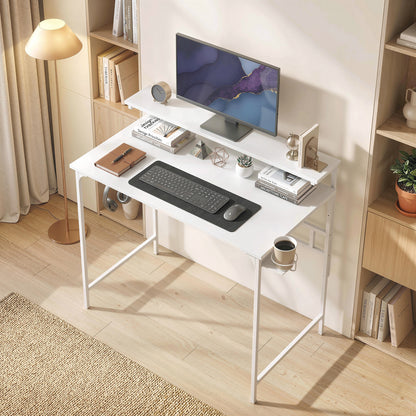 Computer Desk, 80cm Home Office Study Table with Hutch Shelf, White