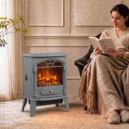 Freestanding Portable Fireplace with Adjustable Thermostat, Grey