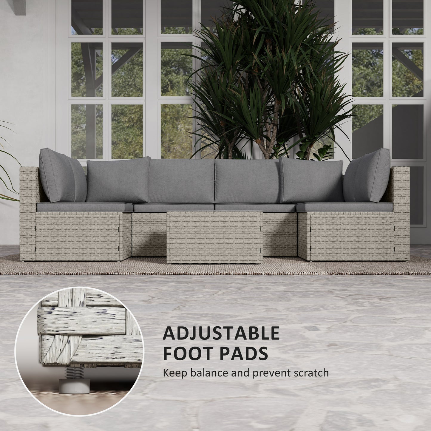7 Pieces Rattan Garden Furniture Set with Cushions, Light Brown