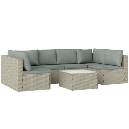 7 Pieces Rattan Garden Furniture Set with Cushions, Light Brown