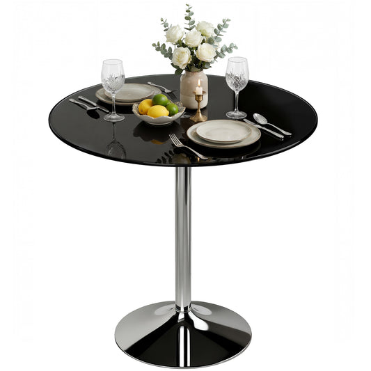 Round Bar Table, Dining Table with Tempered Glass Top and Steel Frame