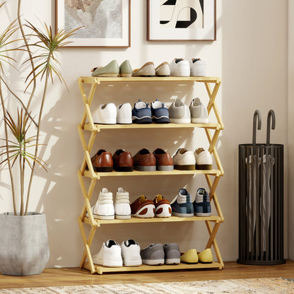 5-Tier Bamboo Shoe Rack, Folding Shoe Shelf, Holds up to 15 Pairs