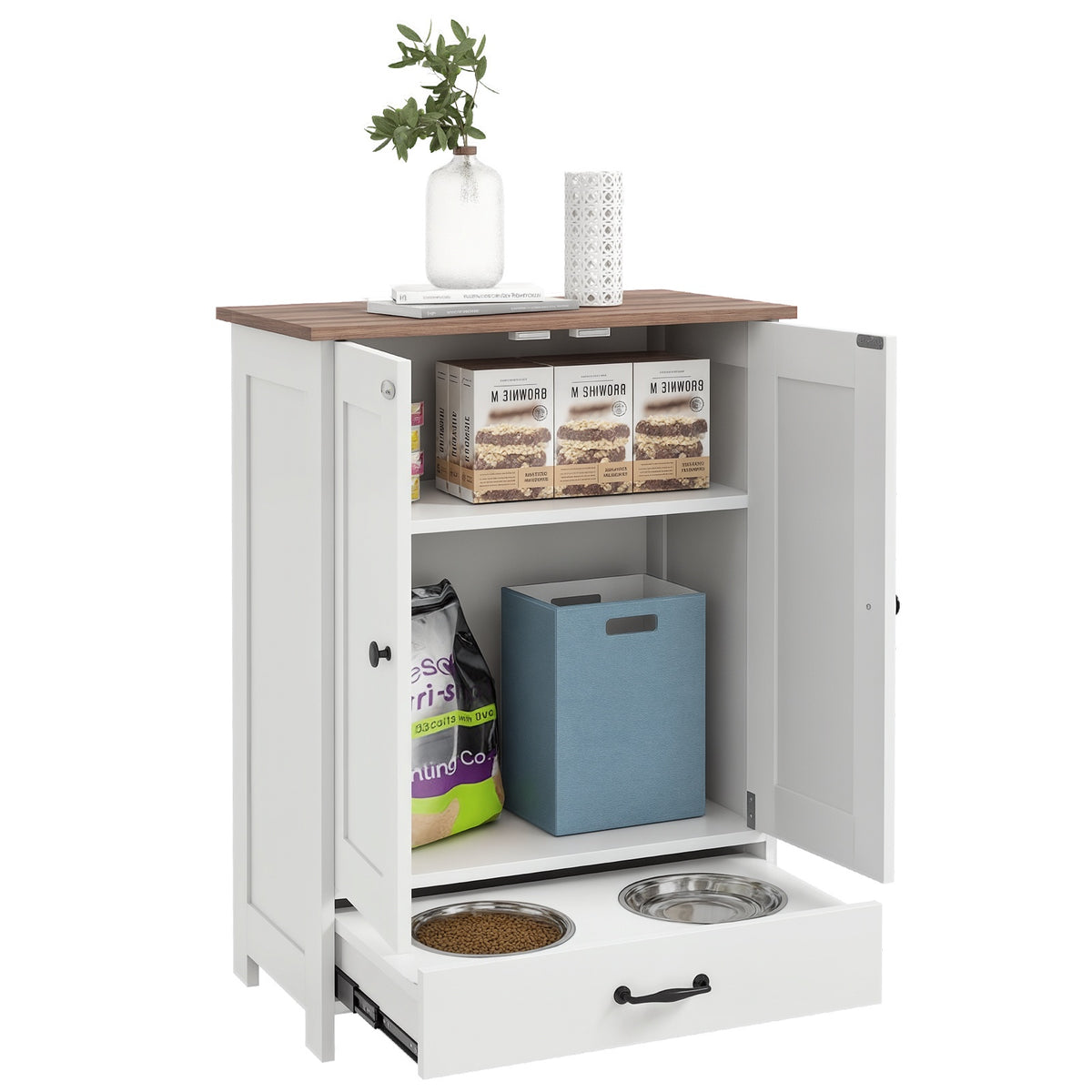 Dog Feeding Station with Storage, Pet Feeding Station with Dog Bowls