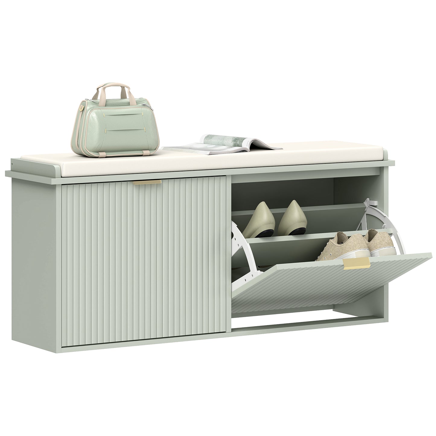 Shoe Storage Bench with Cushion and Flip-Drawer 104x26x47.5cm Green