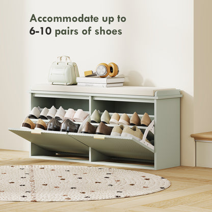 Shoe Storage Bench with Cushion and Flip-Drawer 104x26x47.5cm Green