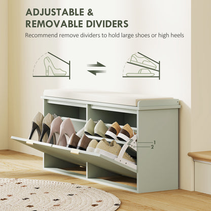 Shoe Storage Bench with Cushion and Flip-Drawer 104x26x47.5cm Green