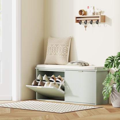 Shoe Storage Bench with Cushion and Flip-Drawer 104x26x47.5cm Green