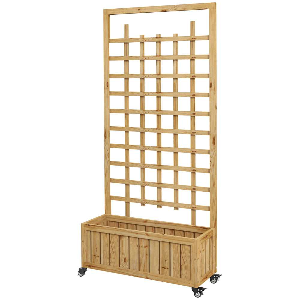 Wooden Trellis Planter, Raised Garden Bed with Wheels and Bed Liner, to Climb and Grow Vegetables, Herbs and Flowers