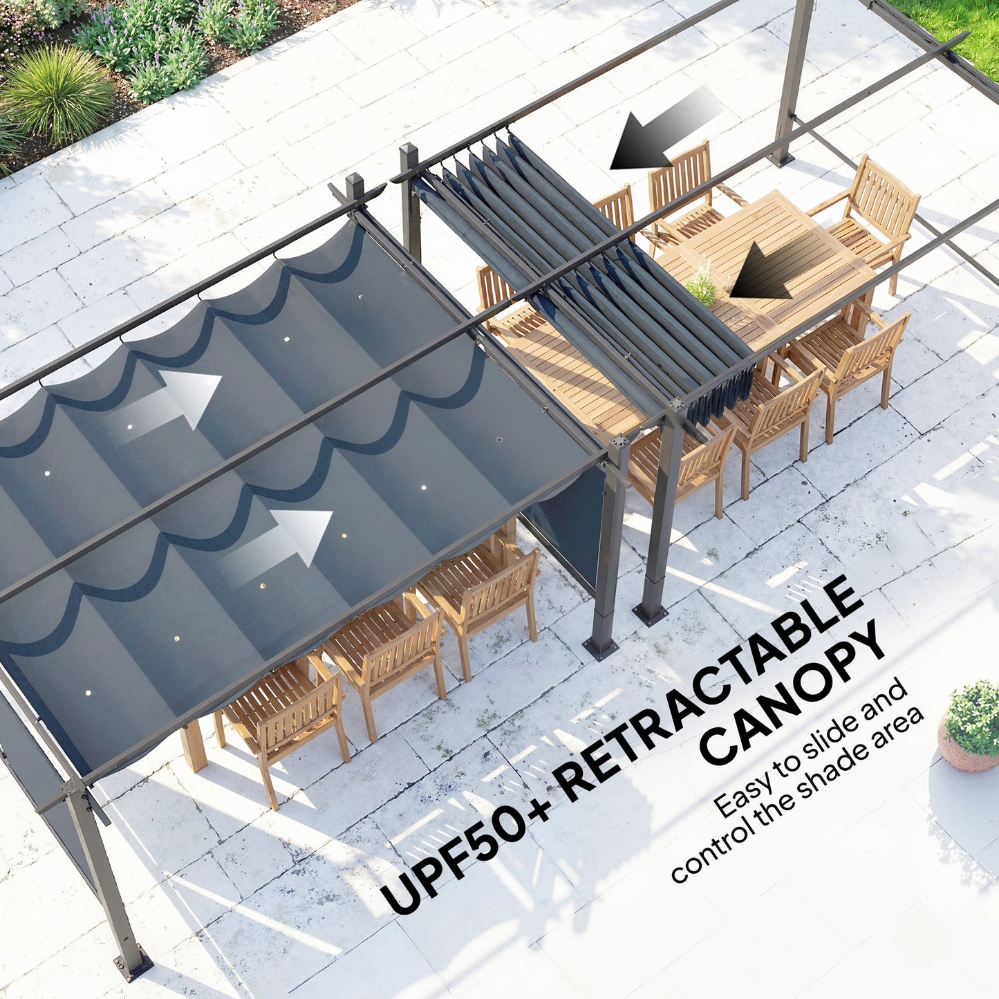 Garden Pergola with Retractable Roof Canopy, Dark Grey