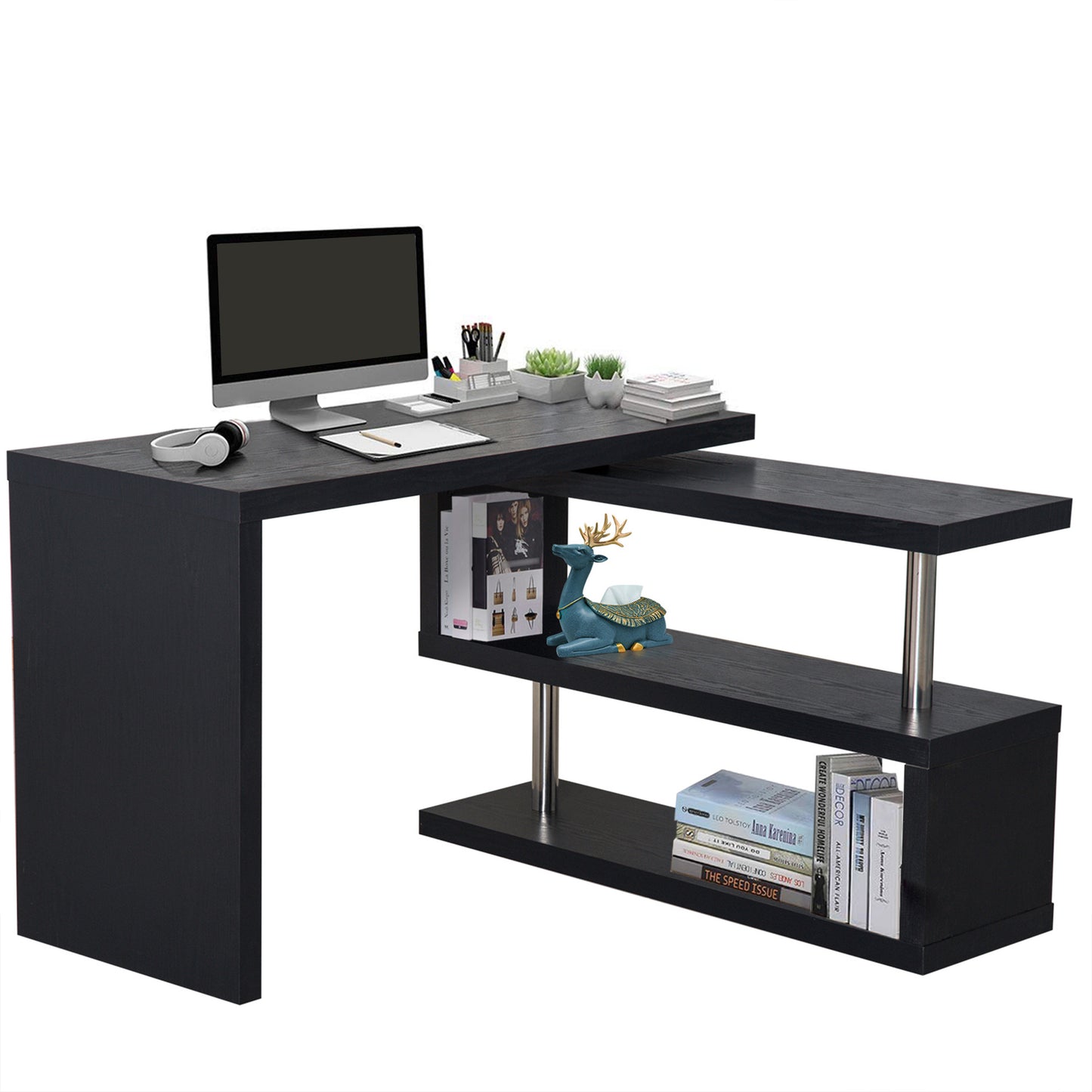 Modern Corner 360° Rotating L-Shaped Computer Desk Writing Table