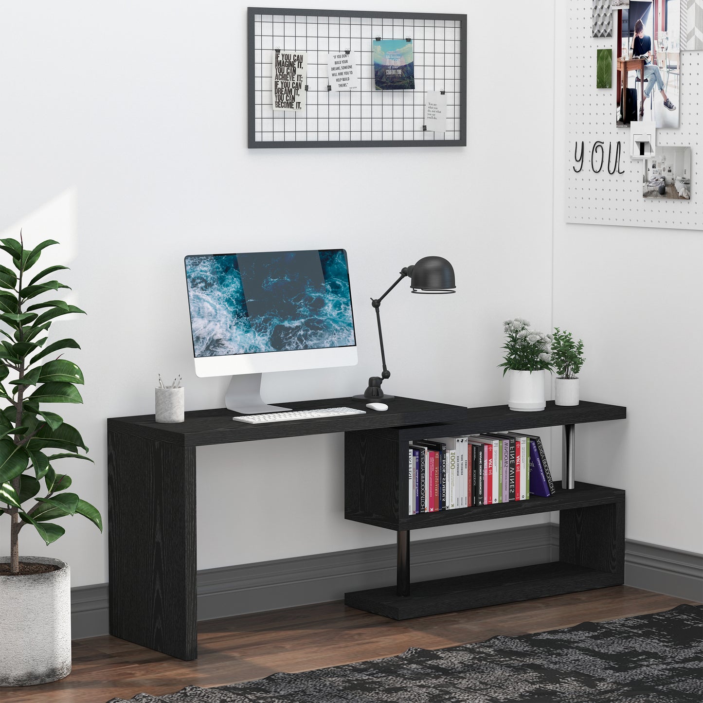 Modern Corner 360° Rotating L-Shaped Computer Desk Writing Table
