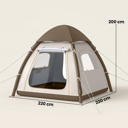 3 Man Inflatable Camping Tent w/ 3000mm Waterproof Rainfly, Cream