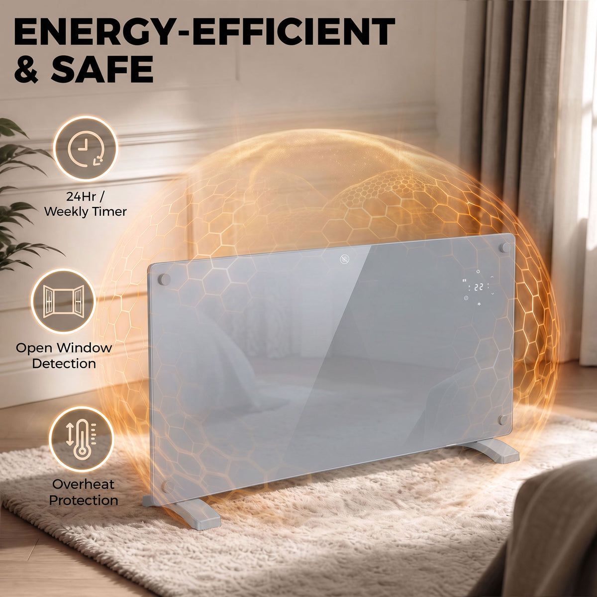 2000W Electric Space Heater Radiator Wifi Smart App, Grey