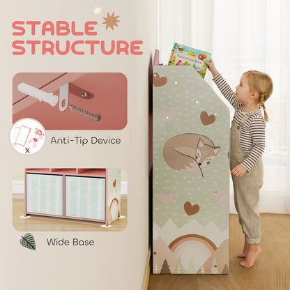 Kids Bookshelf with Storage, Toy Storage Unit for Playroom, Pink