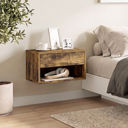 Floating Nightstands Set of 2, Bedside Table w/ Drawer and Open Shelf
