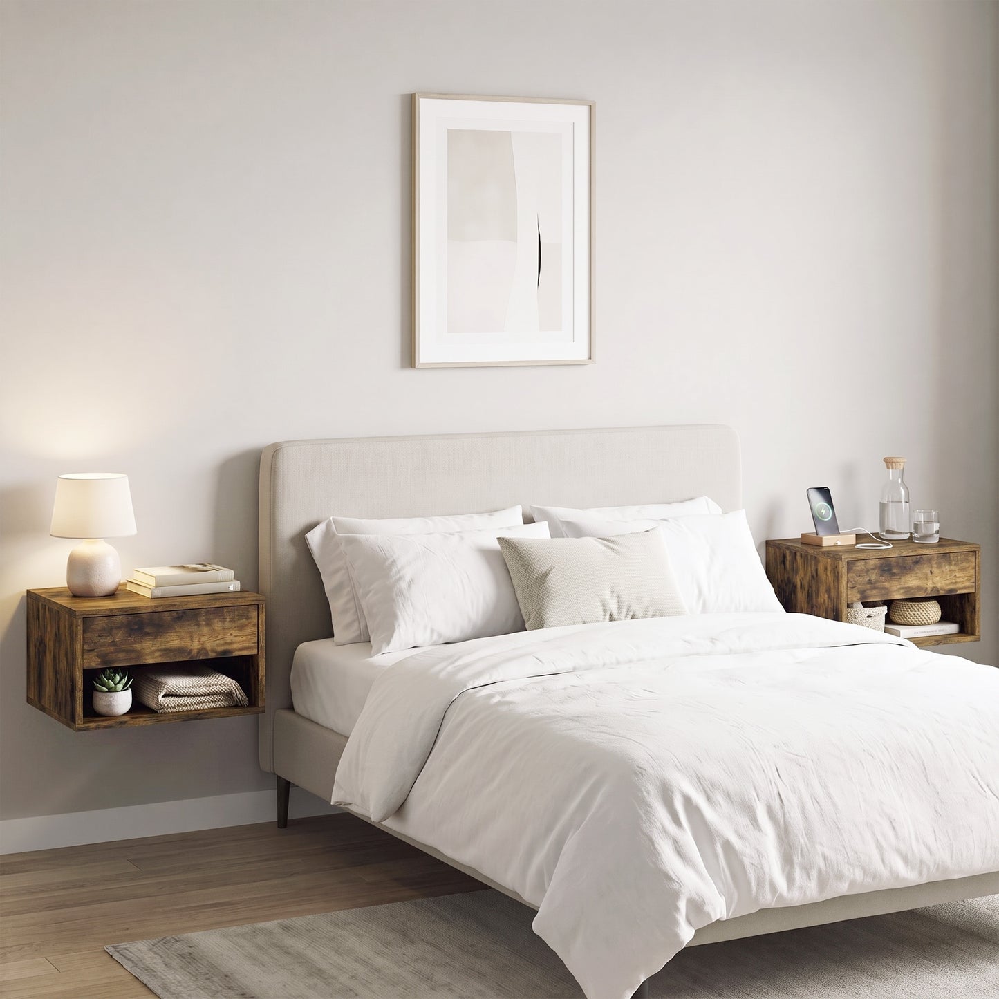 Floating Nightstands Set of 2, Bedside Table w/ Drawer and Open Shelf