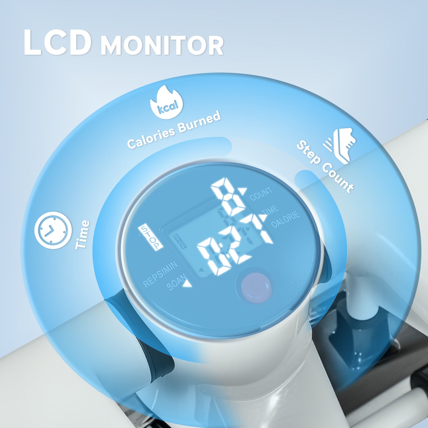 Mini Stepper Machine with LCD Monitor, Non-Slip Pedals, White