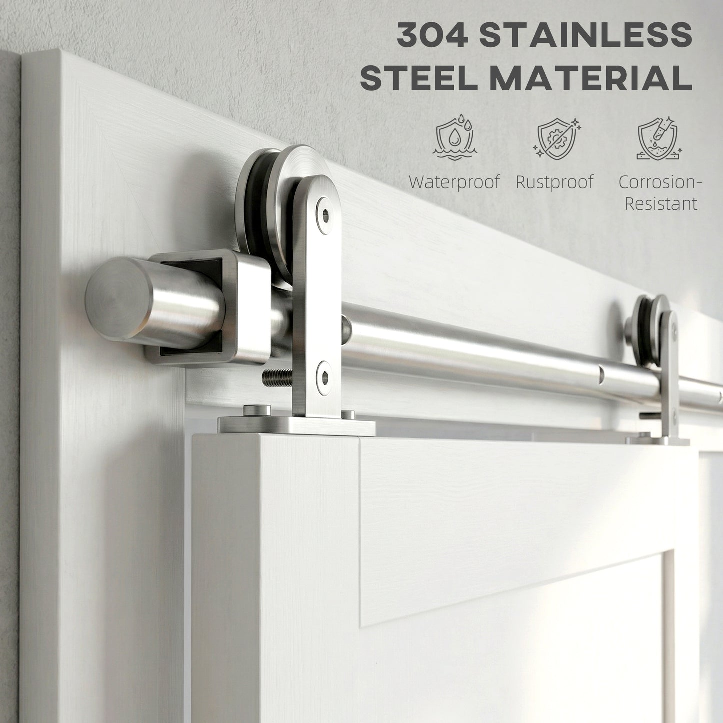 Sliding Door Hardware Kit Smooth Quiet 180cm Sliver Tone