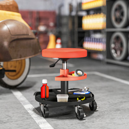 Rolling Mechanic Stool, 135kg Capacity Workshop Stool, 360° Swivel Roller Padded Creeper Seat with Wheels, Tool Trays Storage for Garage, Shop, Auto Repair, Yellow