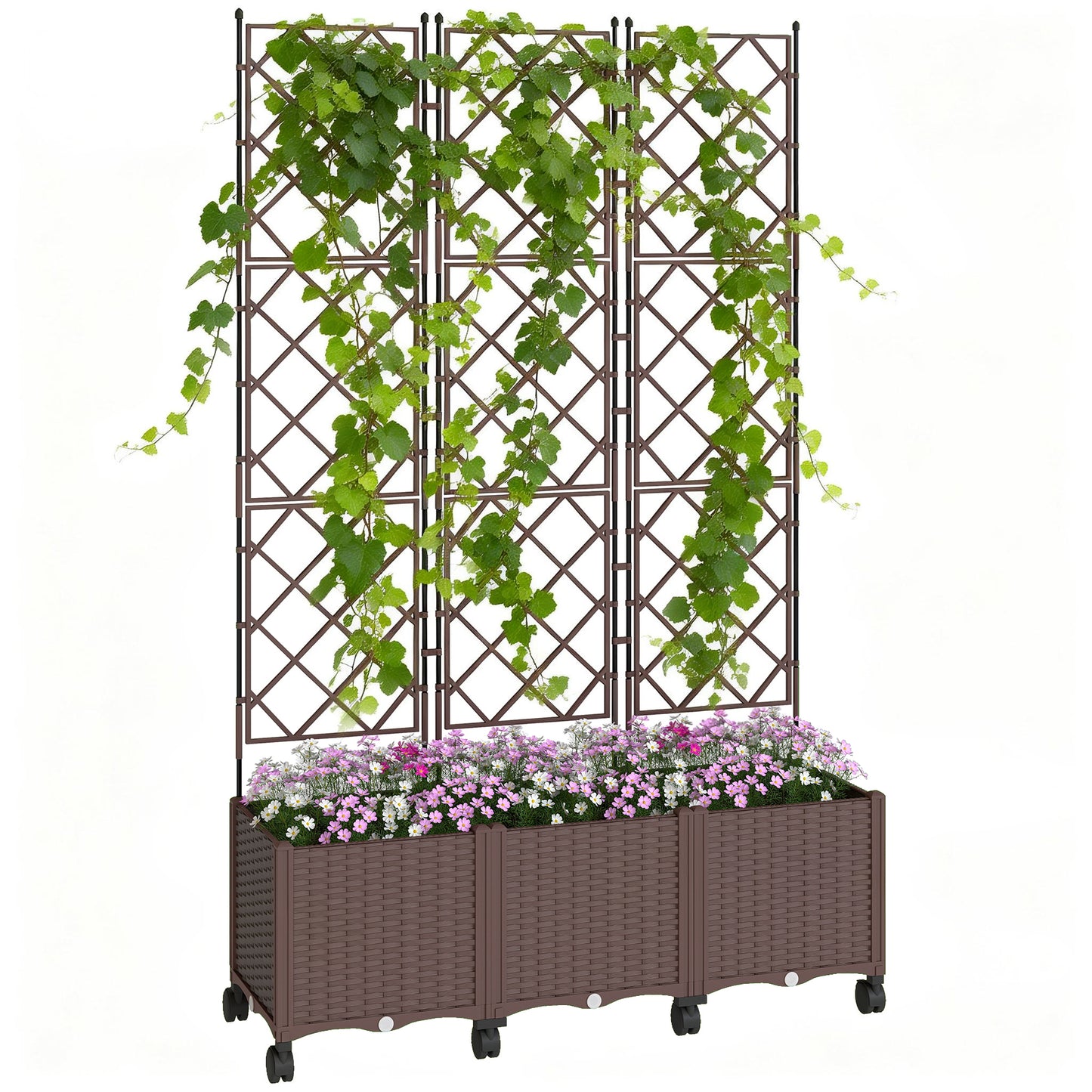 Plastic Raised Planter with Trellis and Self Watering Design