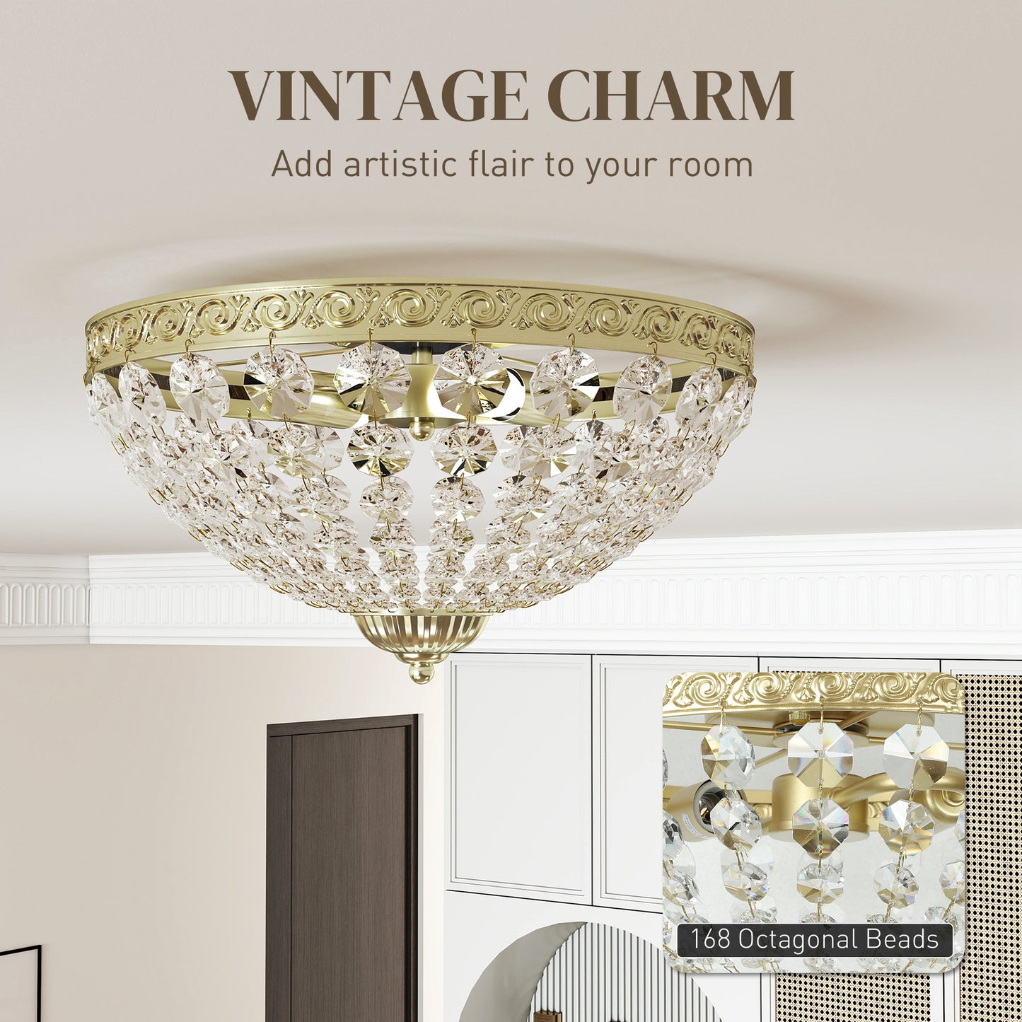 Chandelier Crystal Ceiling Light with E14 Base 2-Lights, Gold