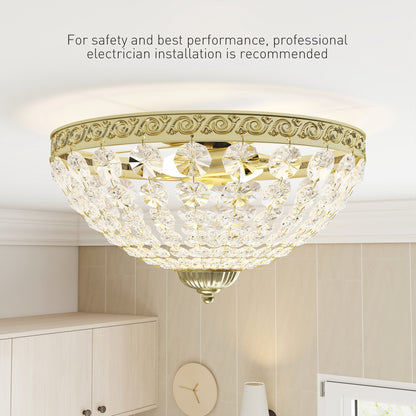 Chandelier Crystal Ceiling Light with E14 Base 2-Lights, Gold