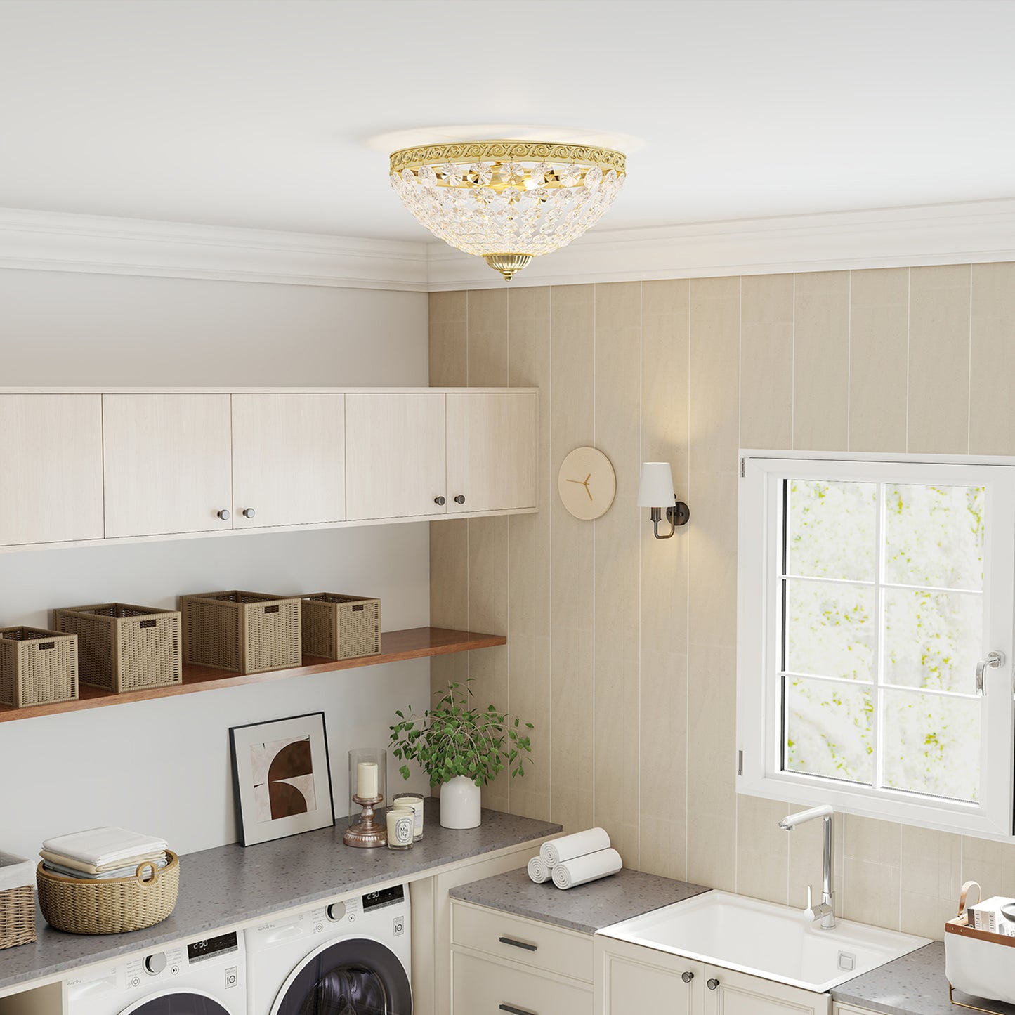 Chandelier Crystal Ceiling Light with E14 Base 2-Lights, Gold