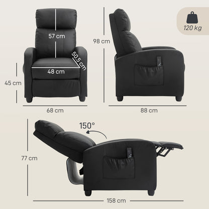 Recliner Sofa Chair PU Leather Massage Armcair w/ Remote Control, Black