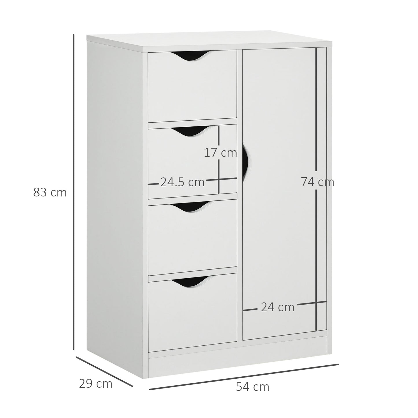 Freestanding Bathroom Cabinet with 4 Drawers and Door Cupboard White