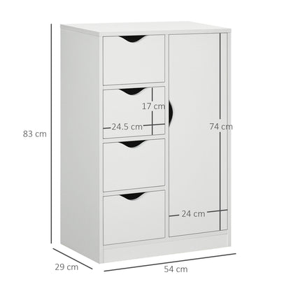 Freestanding Bathroom Cabinet with 4 Drawers and Door Cupboard White